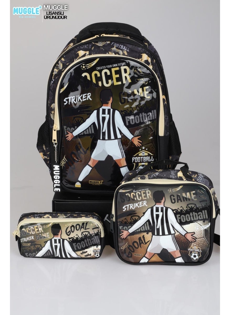 Licensed Dekomus Special Collection Soccer Game School Bag, Lunch Box and Pencil Bag School Set