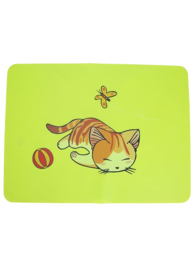 Silicone Cute Animal Pattern Non slip Insulation Pad Mat Placemat for Children(Green Kitty 100g / 3.5oz)