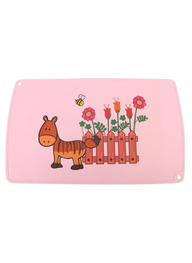 Portable Cartoon Animal Pattern Silicone Placemat Children Baby Heat Insulation Non slip Table Mat(Light Pink 50x30cm)