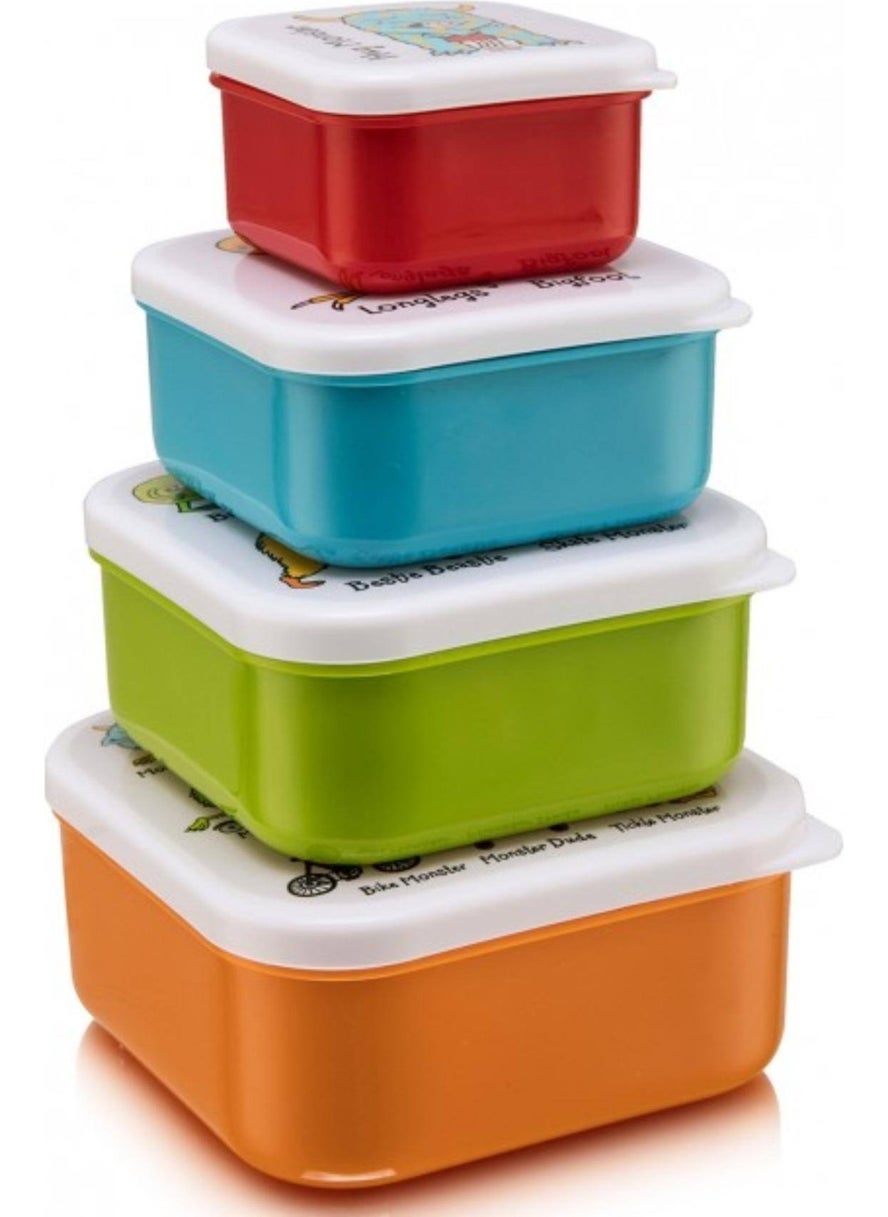 Non-Spill Water Bottle with Straw 4-Piece Lunch Box Monster Set