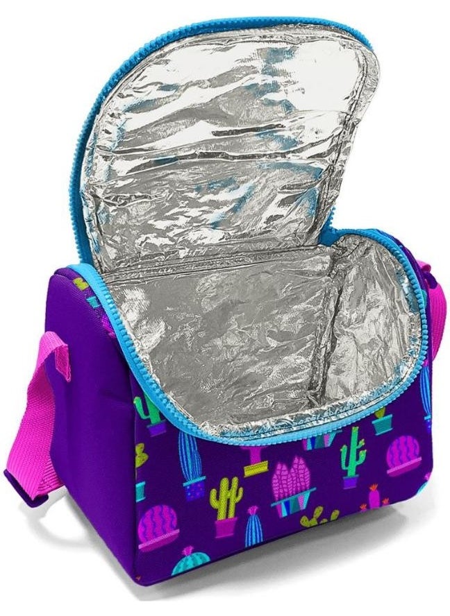 Kids Purple Pink Cactus Patterned Thermo Lunchbox 11802