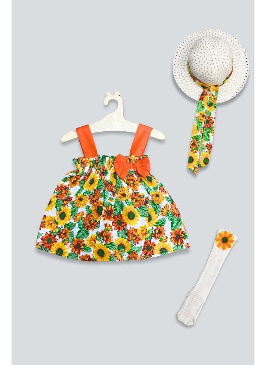 Orange Sunflower Patterned Dress Socks Set