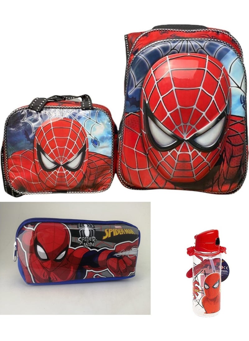 Junior Digital Printing Spiderman Primary School Bag + Lunch Box + Pencil Box + Steel Water Bottle