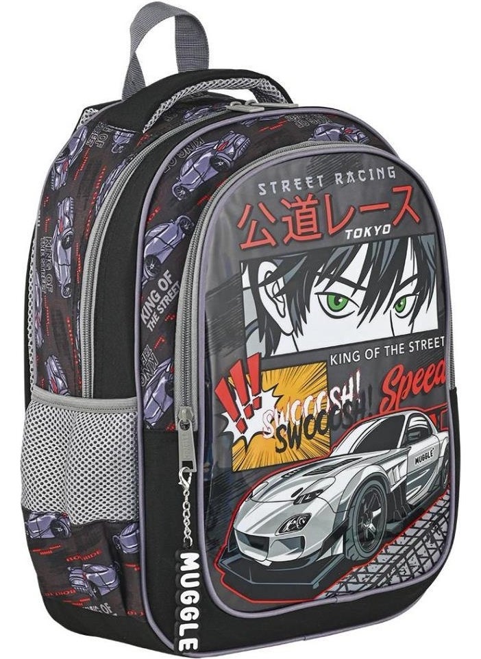 MU-9136 Street Racing Primary School Bag + Lunch Box + Pencil Case