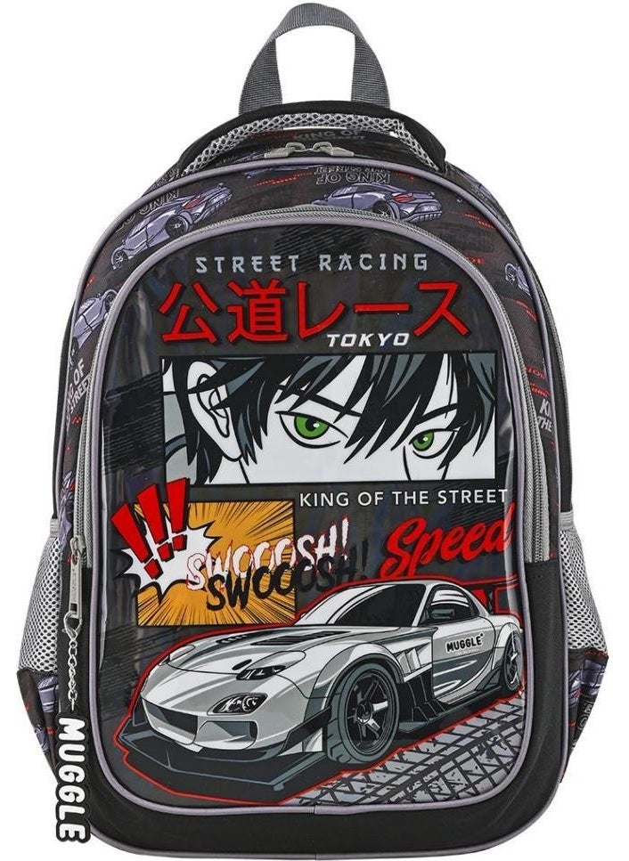 MU-9136 Street Racing Primary School Bag + Lunch Box + Pencil Case