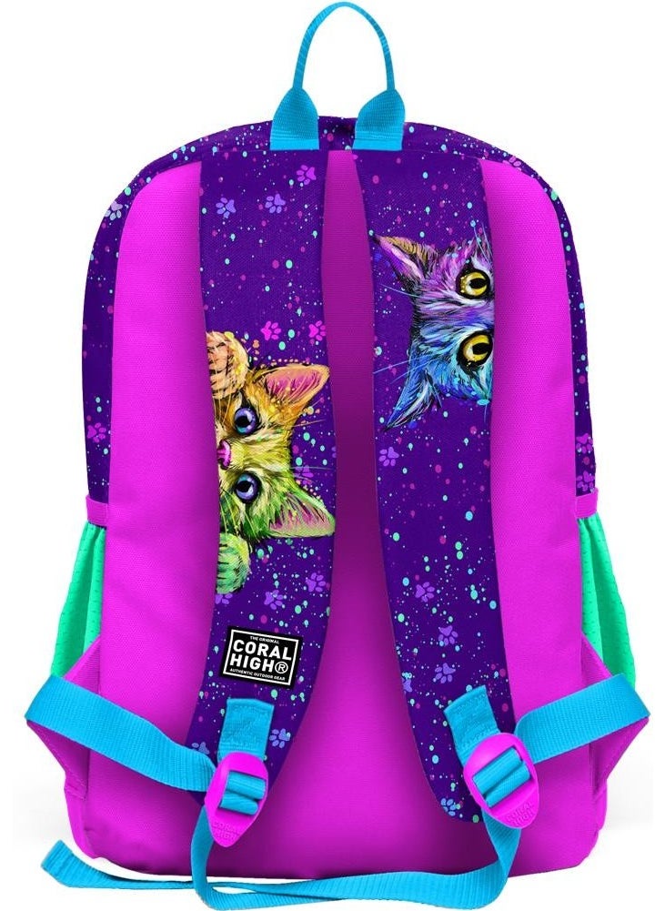 Kids Purple Pink Cat Patterned 3-Piece School Bag Set SET0123732