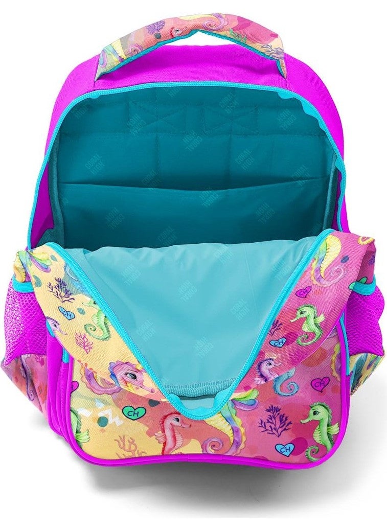 Kids Pink Colorful Seahorse Patterned 3-Piece School Bag Set SET0114412