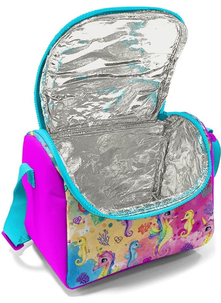 Kids Pink Colorful Seahorse Patterned 3-Piece School Bag Set SET0114412