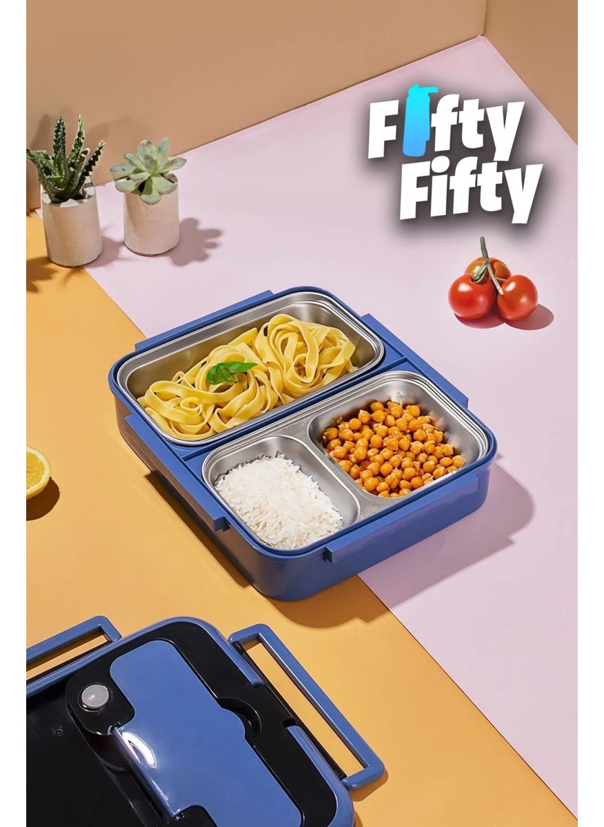 Lunch Box 1000 ml Single Layer 3 Compartment Metal Spoon New Generation Lunch Box-FFLBOX10164