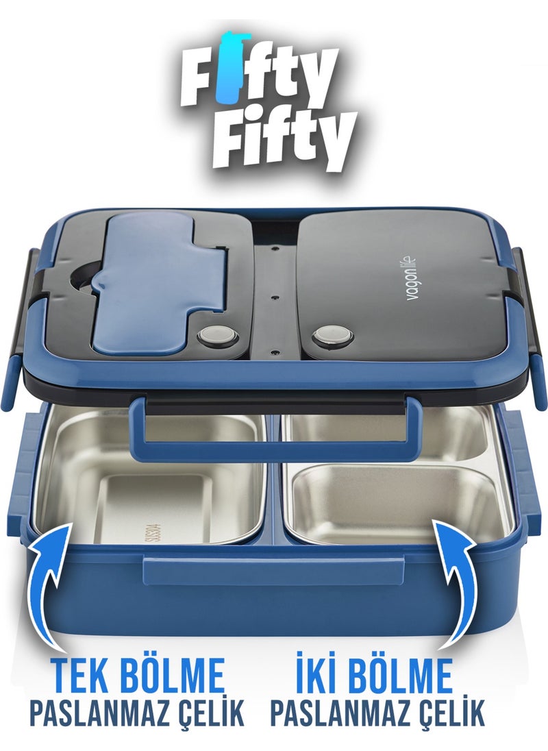 Lunch Box 1000 ml Single Layer 3 Compartment Metal Spoon New Generation Lunch Box-FFLBOX10164