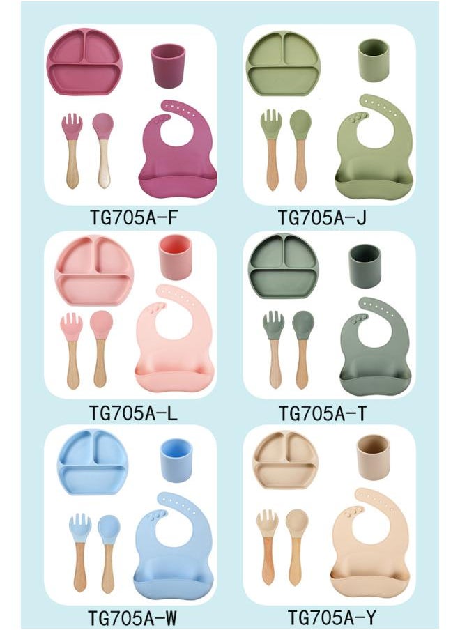 Baby Plate Grid Plate Baby Food Supplement Maternal And Child Tableware Spoon Full Suit Food Grade Silicone Drop-resistant Cute Children