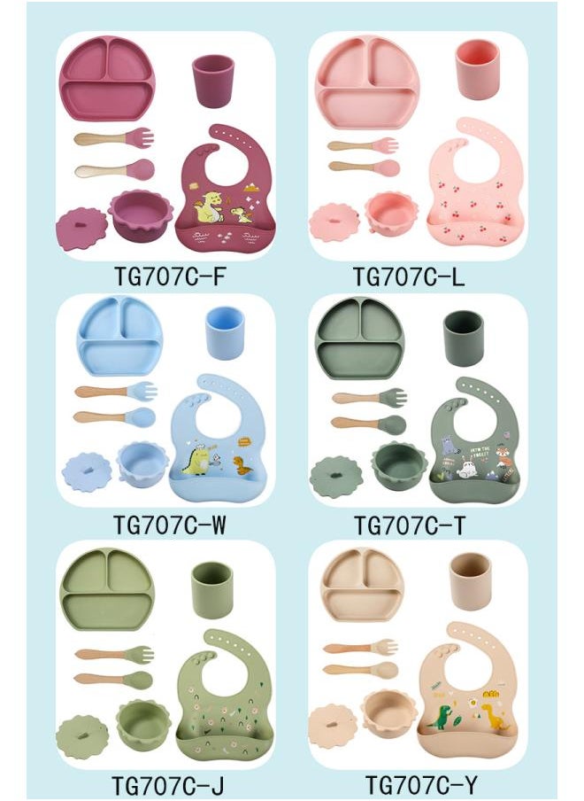 Baby Plate Grid Plate Baby Food Supplement Maternal And Child Tableware Spoon Full Suit Food Grade Silicone Drop-resistant Cute Children