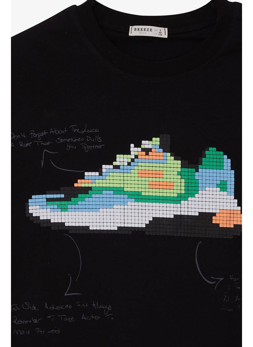 Boy's T-Shirt Colorful Shoes Printed Age 9-16, Black