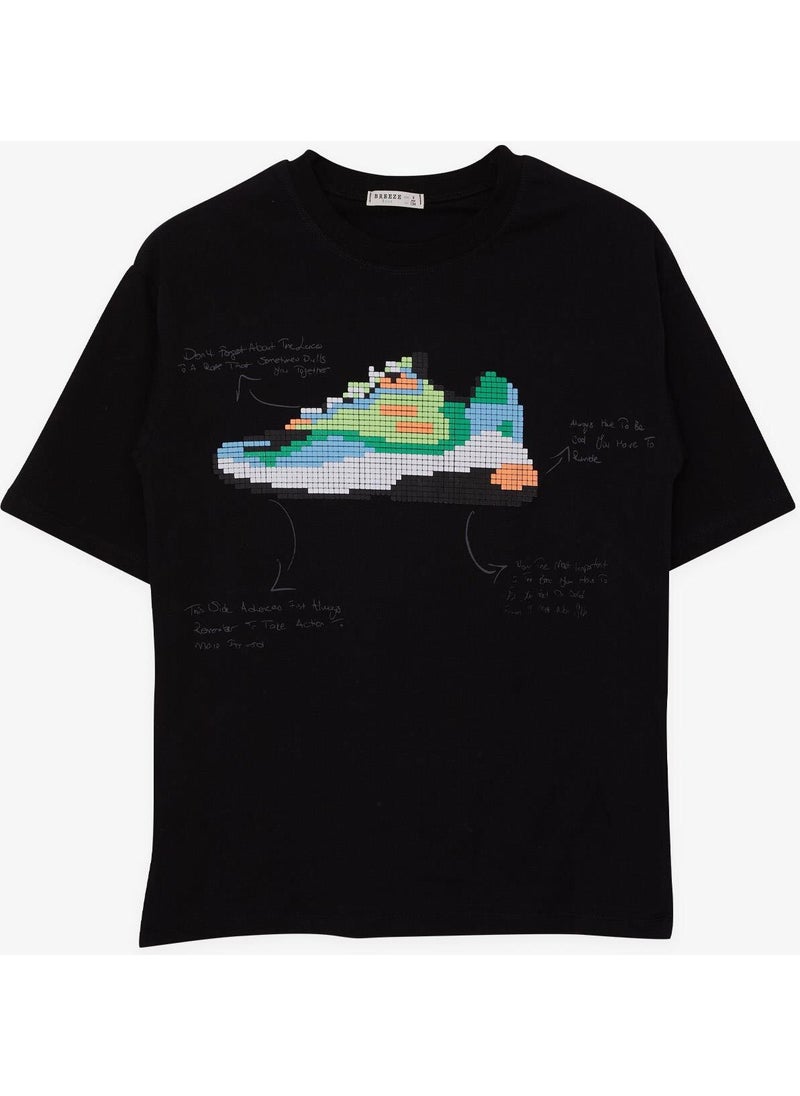 Boy's T-Shirt Colorful Shoes Printed Age 9-16, Black