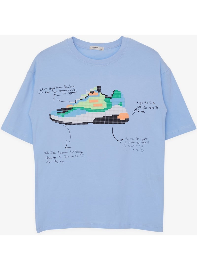 Boy's T-Shirt Colorful Shoes Printed Age 9-16, Light Blue