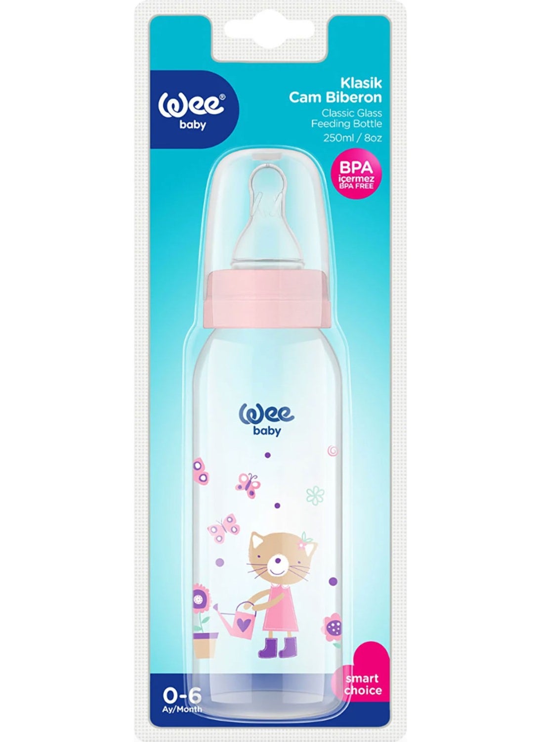 Classic Glass Baby Bottle 250 ml - Powder Pink