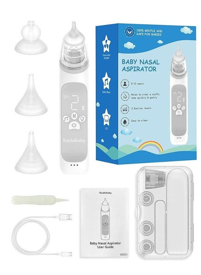 Baby Nasal Aspirator,Electric Nose Sucker with Adjustable 3 Levels Suction,3 Silicone Tips,Rechargeable Booger for Babies Colorful Light Soothing Function and Lullaby