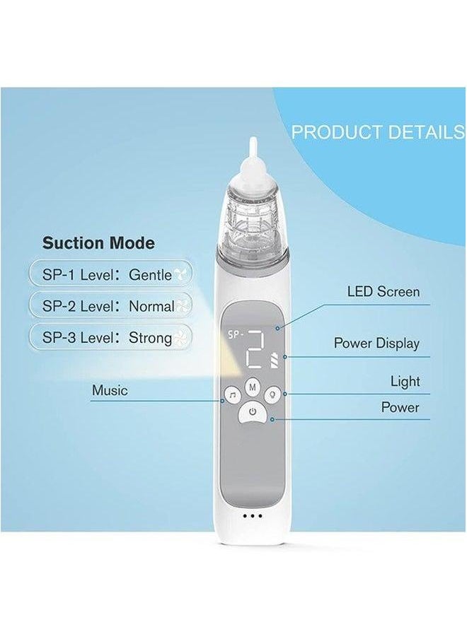 Baby Nasal Aspirator,Electric Nose Sucker with Adjustable 3 Levels Suction,3 Silicone Tips,Rechargeable Booger for Babies Colorful Light Soothing Function and Lullaby