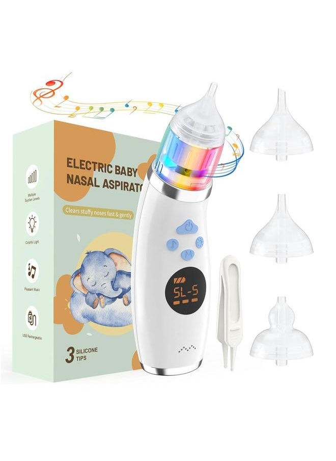 Electric LCD Display 5 Speed Adjustable Baby Nasal Aspirator, Ultra-Quiet Nose Cleaner, Silicone Auctioneers, Snot Cleaner with 3 Tips, Music, Light, Auctioneers Storage