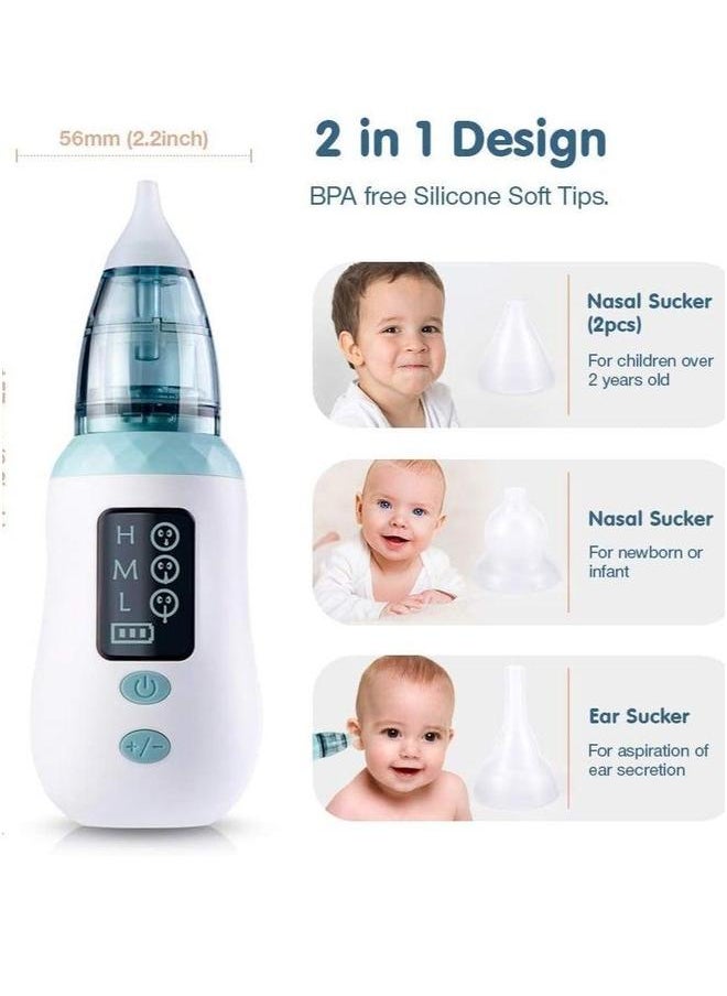 Baby Nasal Aspirator, Portable Electric Aspirator with 3 Suction Levels and 4 Reusable Nozzle Tips, Waterproof, USB Charging, for Newborns Toddlers