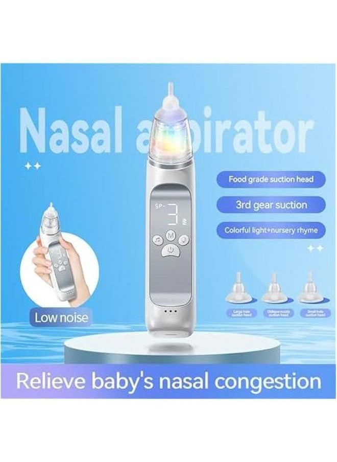 Baby Nasal Aspirator, Electric Nose Cleaner, 3 Different Suction Nozzles, with Music Soothing Function, USB Rechargeable, Deeply Cleaner The Booger / Mucus Snot