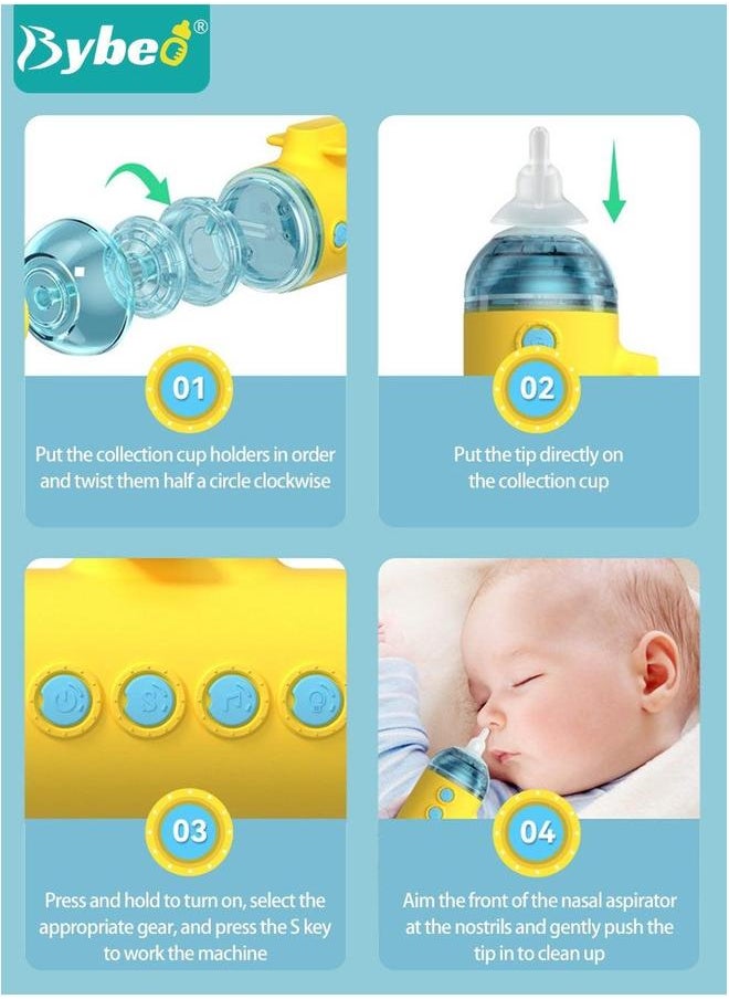Baby Electric Nasal Aspirator, Nose Sucker for Newborns with Adjustable Suction Mode, Rechargeable Waterproof Baby, Automatic Cleaner 3 Replaceable Silicone Tips