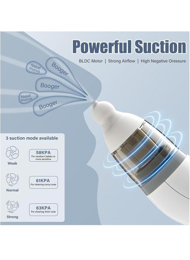 Electric Nasal Aspirator, Baby Cleaning with 3 Suction Levels and 2 Silicone Nozzles, Soft Music for Newborns Toddlers