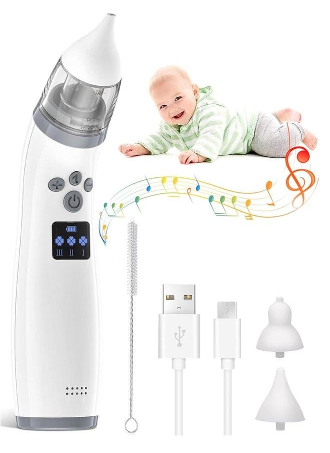 Electric Nasal Aspirator, Baby Cleaning with 3 Suction Levels and 2 Silicone Nozzles, Soft Music for Newborns Toddlers