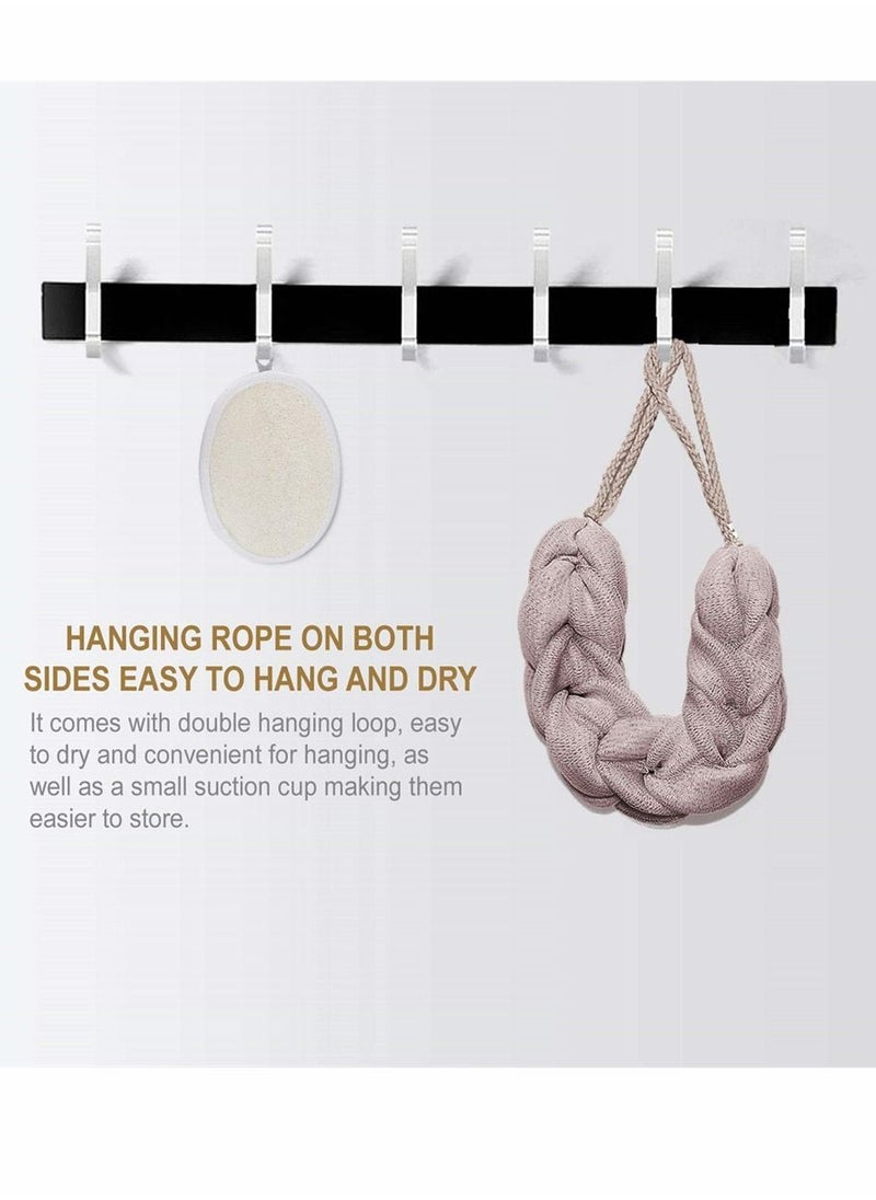 Back Scrubber, 2 Packs Long Stretch Sponge with Rope Handles, Bath Shower Mesh Exfoliating Body Scrub Braided Loofah, for Men and Women (Grey Pink)