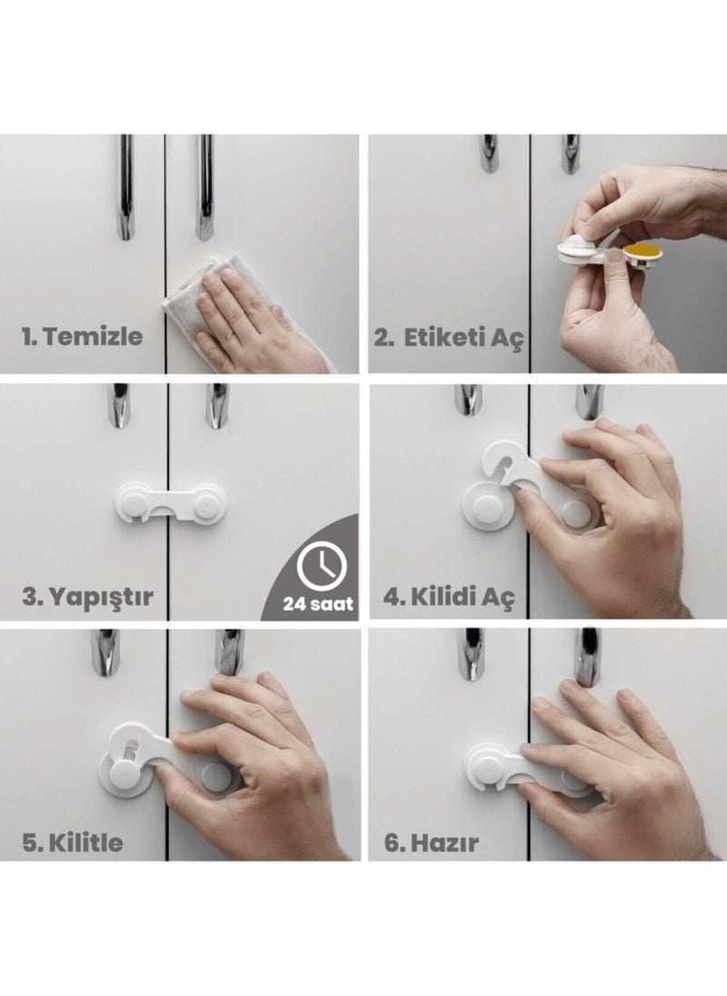 18-Piece Child Safety Lock Set 10 Cabinet Door Locks 4 Corner Locks 4 Corner Protectors (Glass-Shelf)