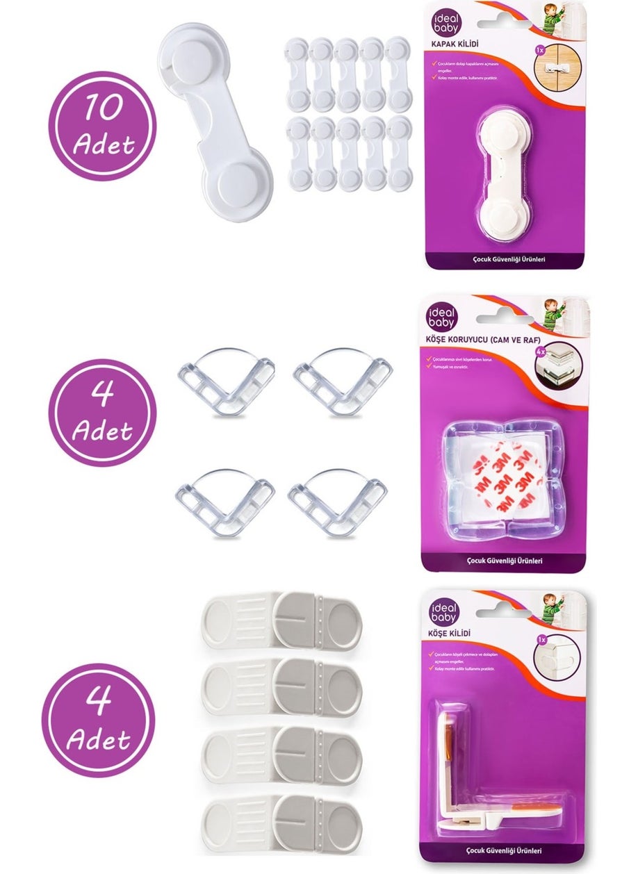20-Piece Child Safety Safety Set 10 Cabinet Door Locks 4 Corner Locks 4 Corner Protectors (Glass-Shelf)