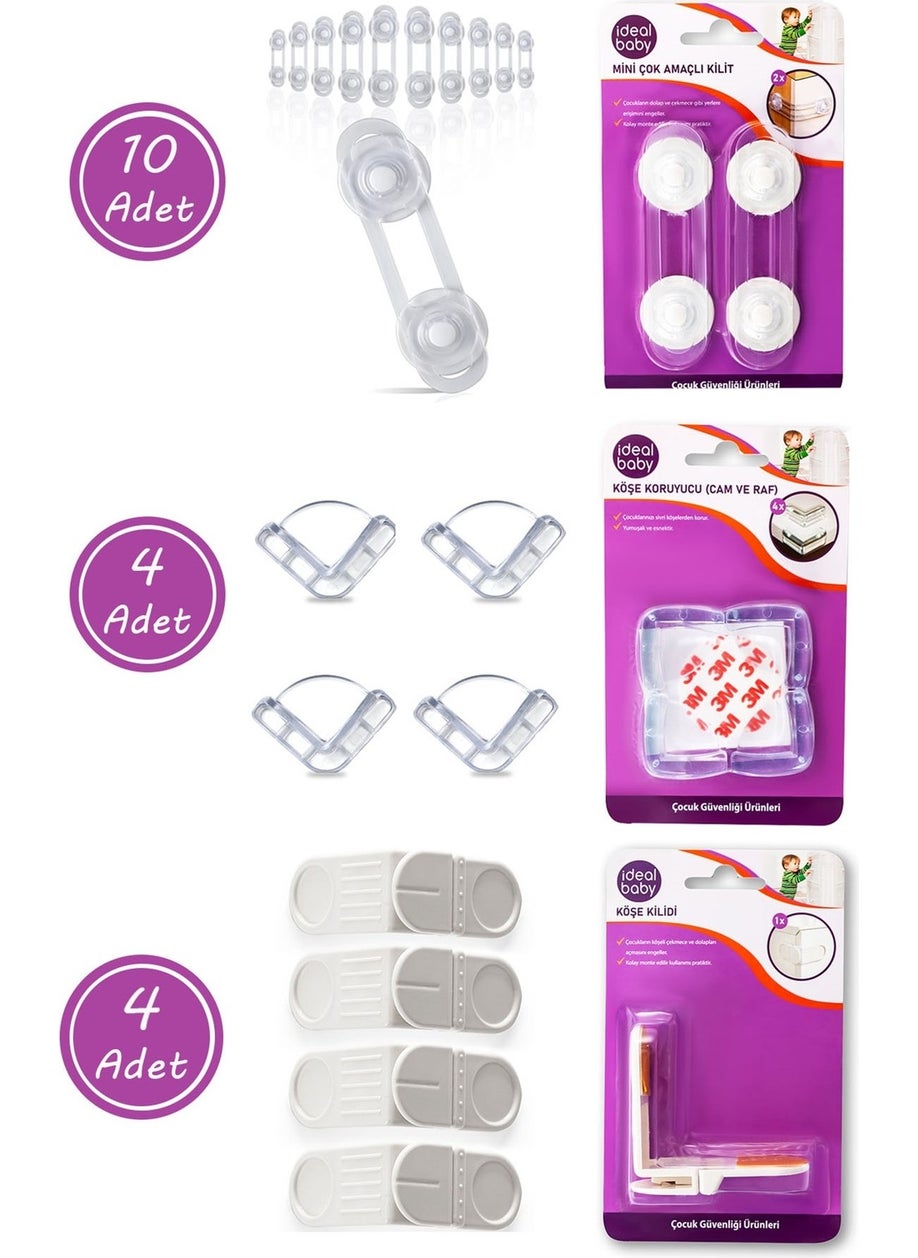 18-Piece Child Safety Lock Set 10 Cabinet Drawer Locks 4 Corner Locks 4 Corner Protective Locks
