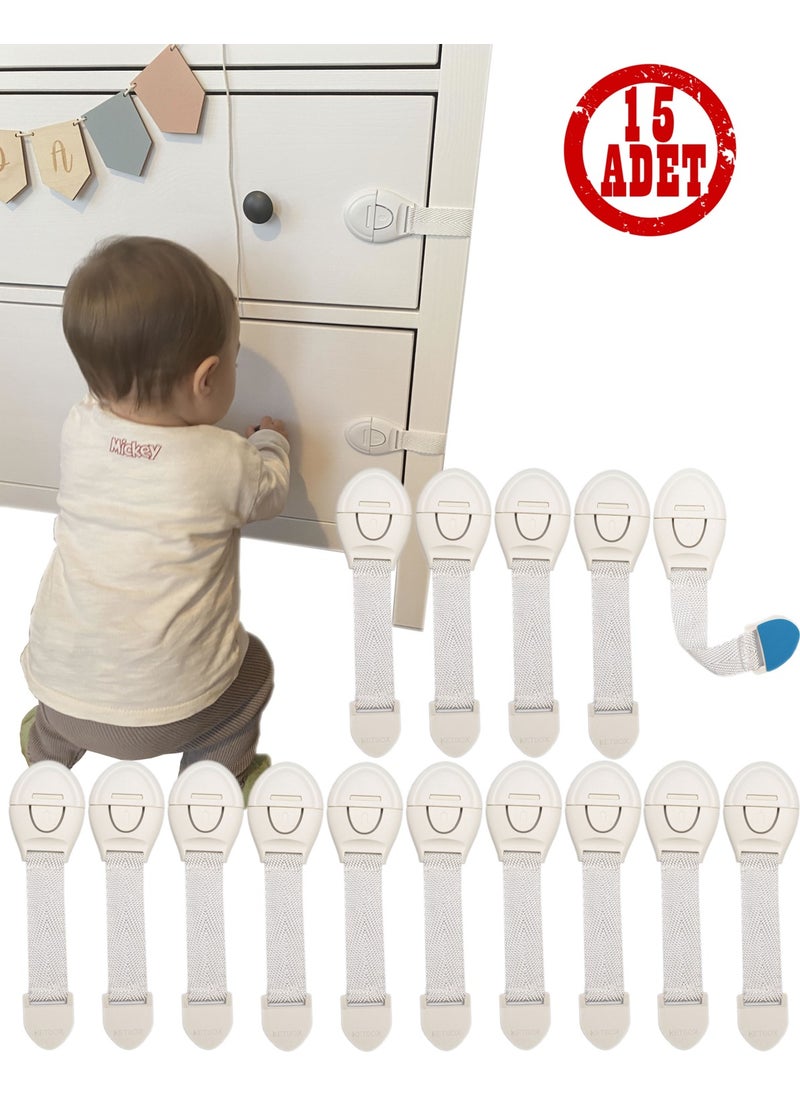 15 Pieces Child Baby Drawer Cabinet White Goods Security Safety Protection Lock - Multi-Purpose Lock