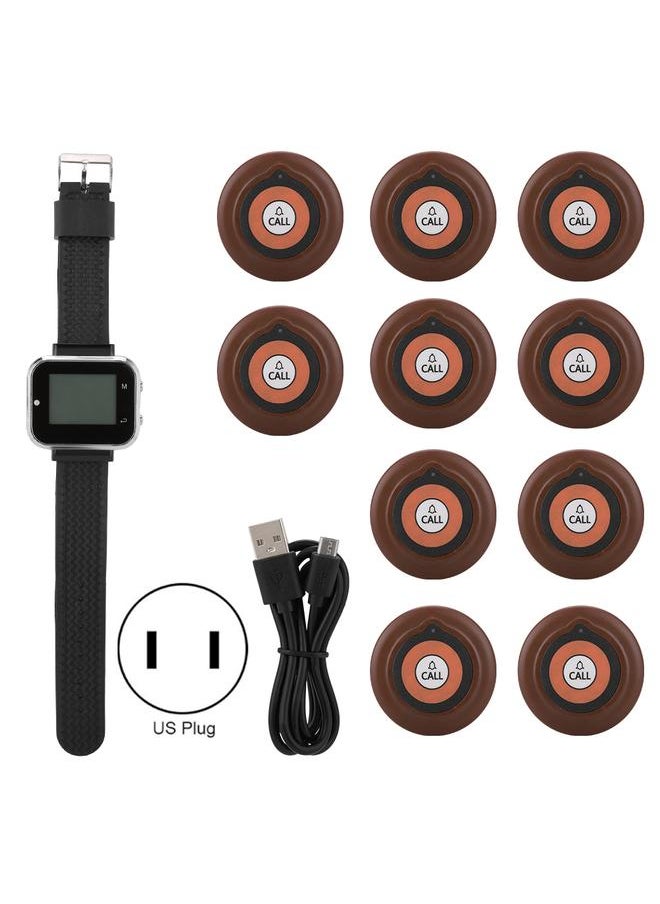 Wireless Caregiver Pager Set Hotel Paging System Smart Call Button 1 Wristwatch 10 Buttons