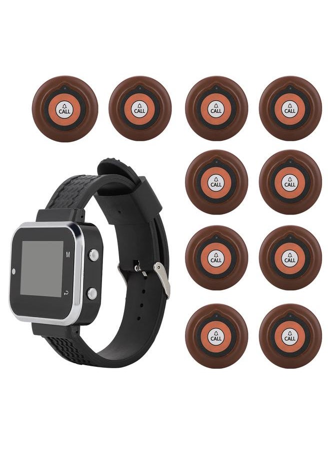 Wireless Caregiver Pager Set Hotel Paging System Smart Call Button 1 Wristwatch 10 Buttons
