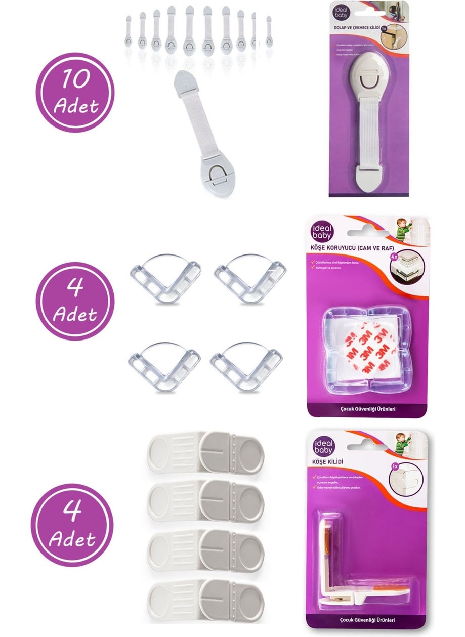 20-Piece Child Safety Safety Set 10 Cabinet Drawer Locks 4 Corner Locks 4 Corner Protectors (Glass-Shelf)