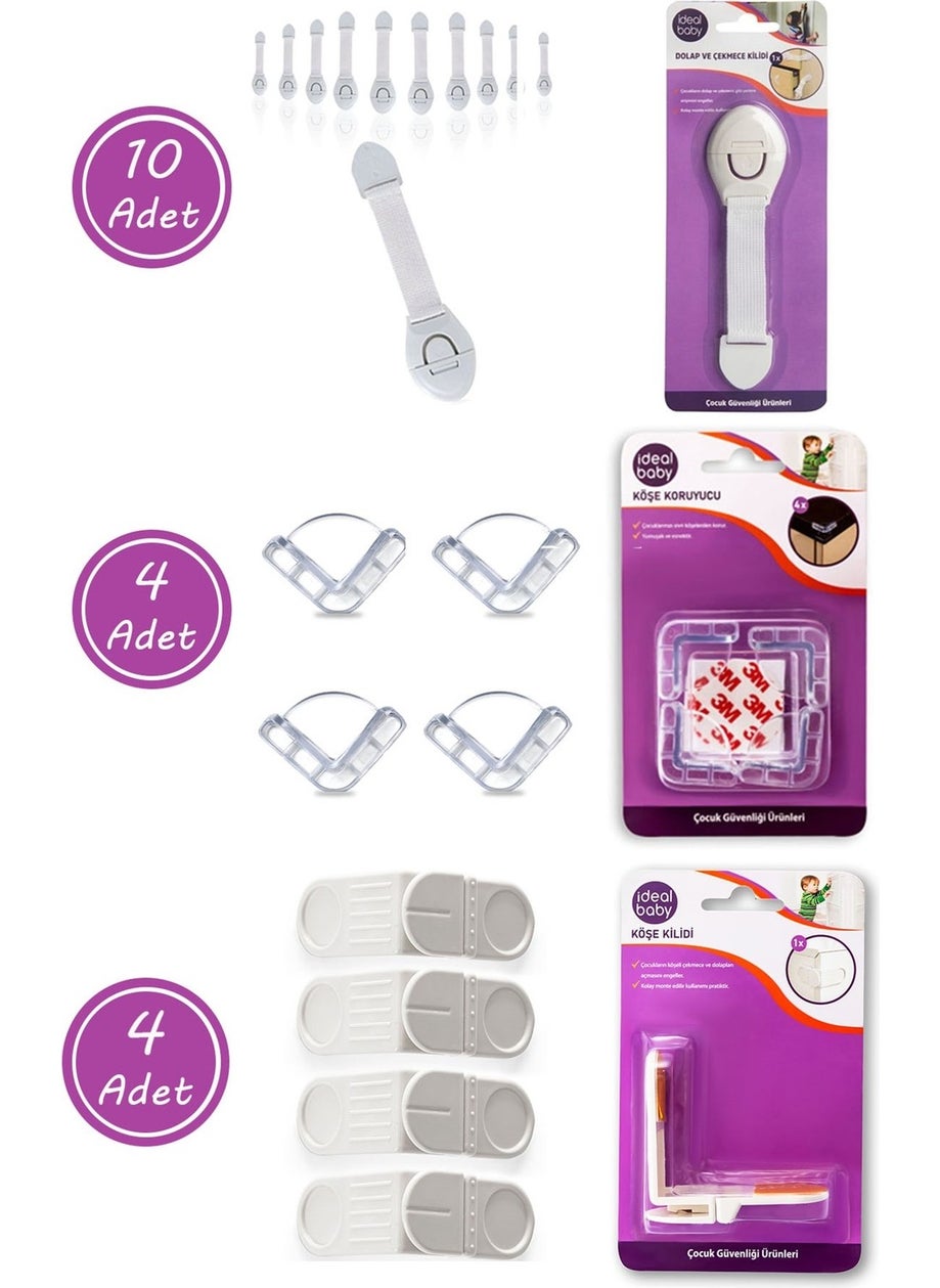 18-Piece Child Safety Lock Set 10 Cabinet Drawer Locks 4 Corner Locks 4 Corner Protective Locks