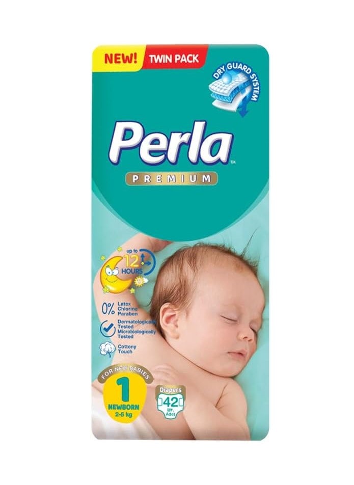 Baby Premium Diapers - Twin Pack: Size 1, New Born (2 to 5kg), 42 diapers