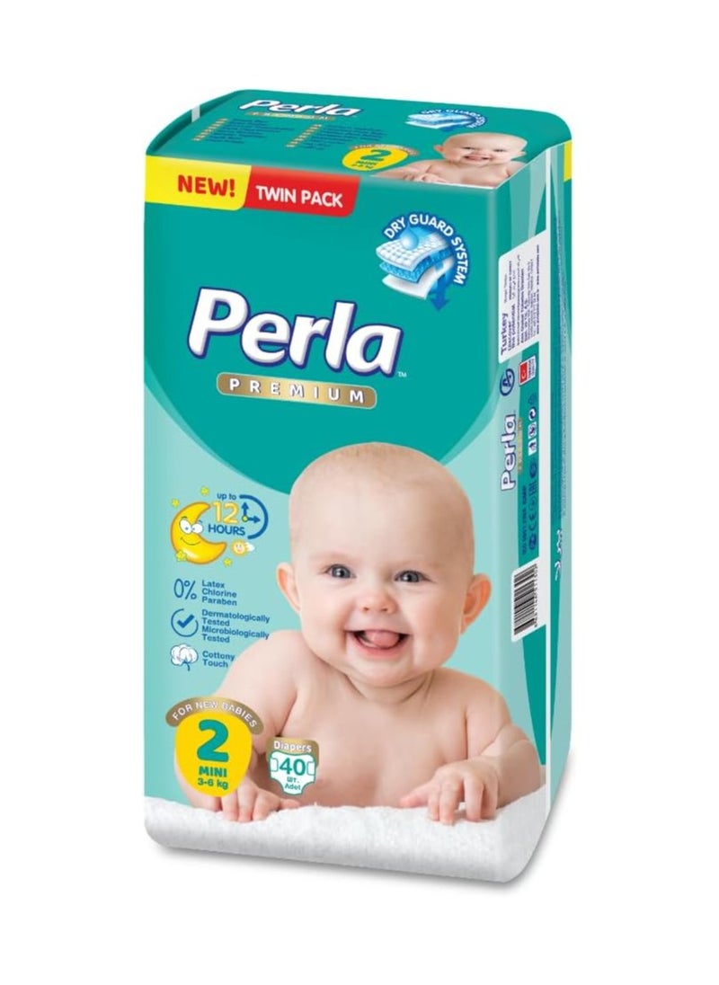 Baby Premium Diapers - Twin Pack: Size 2, Mini (3 to 6kg), 40 diapers