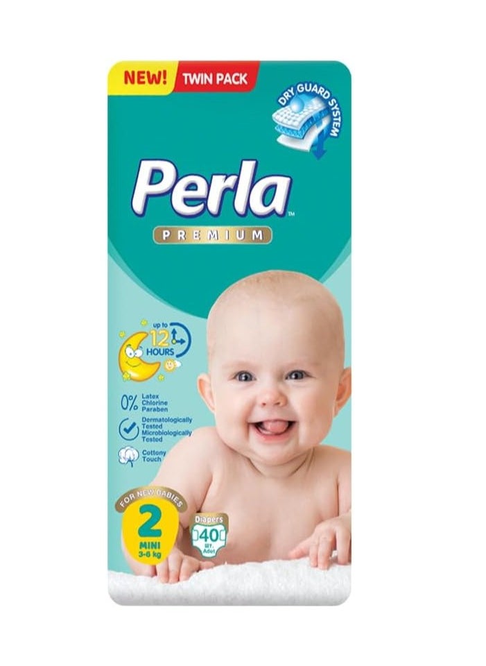 Baby Premium Diapers - Twin Pack: Size 2, Mini (3 to 6kg), 40 diapers