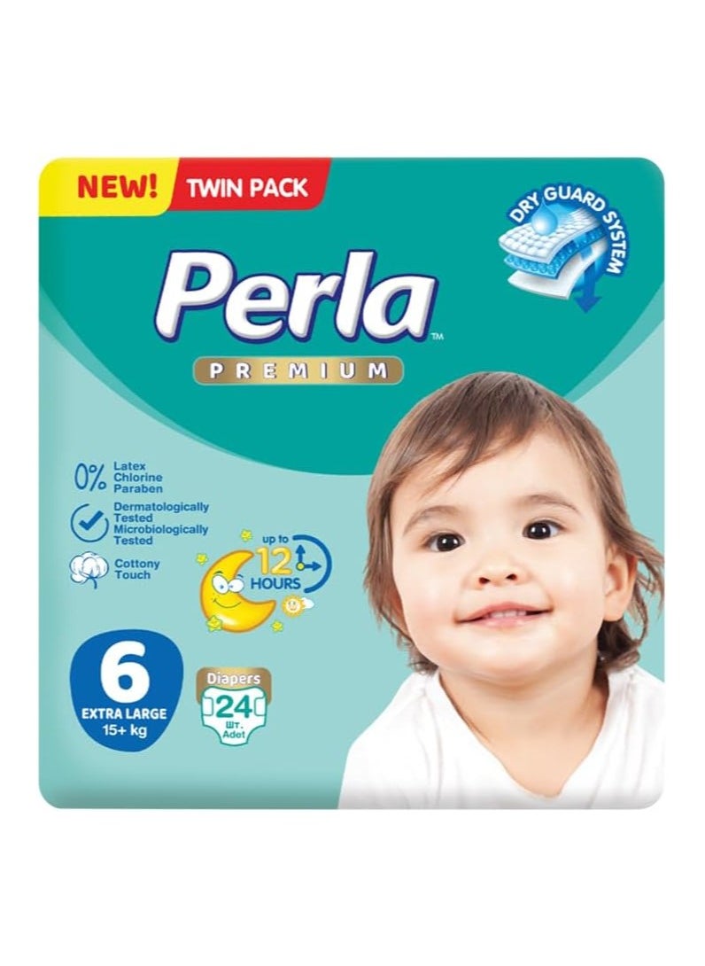 Baby Premium Diapers - Twin Pack: Size 6, Extra Large (15+kg), 24 diapers
