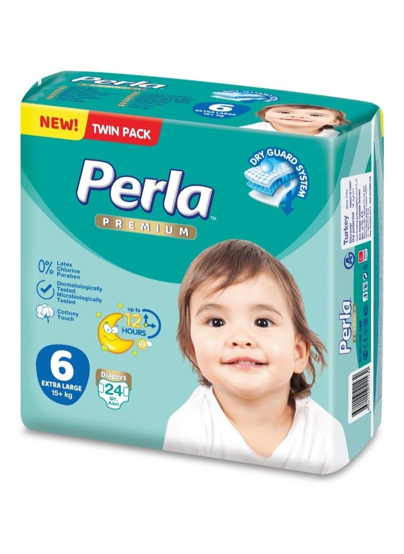 Baby Premium Diapers - Twin Pack: Size 6, Extra Large (15+kg), 24 diapers