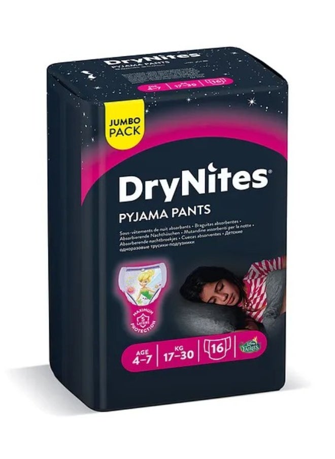 Huggies x Disney Fairies DryNites Pyjama Pants, 16 Pieces Jumbo Pack, For Girls Age 4-7, 17-30kg - Night-Time Protection, Super Absorbent, 5 Layers, Leak Free