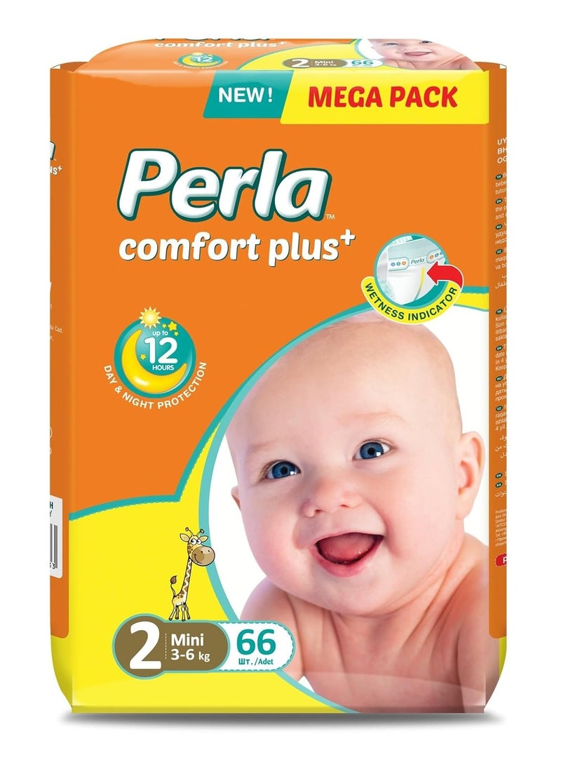 Comfort Plus+ Diapers - Mega Pack: Size 2, Mini (3 to 6kg), 66 diapers
