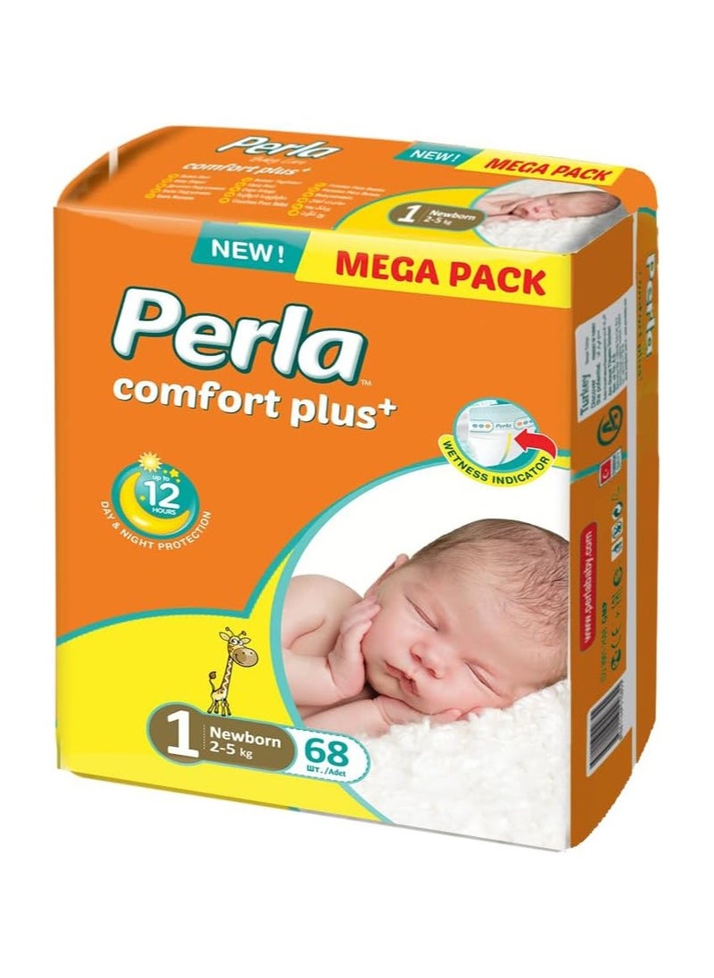 Comfort Plus+ Diapers - Mega Pack: Size 1, New Born (2 to 5kg), 68 diapers