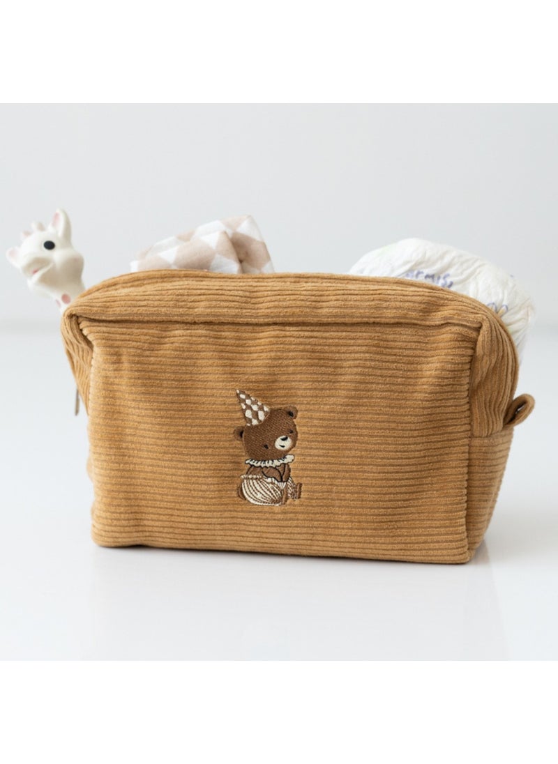 Velvet Organizer Bag Cinnamon - Bear Embroidered