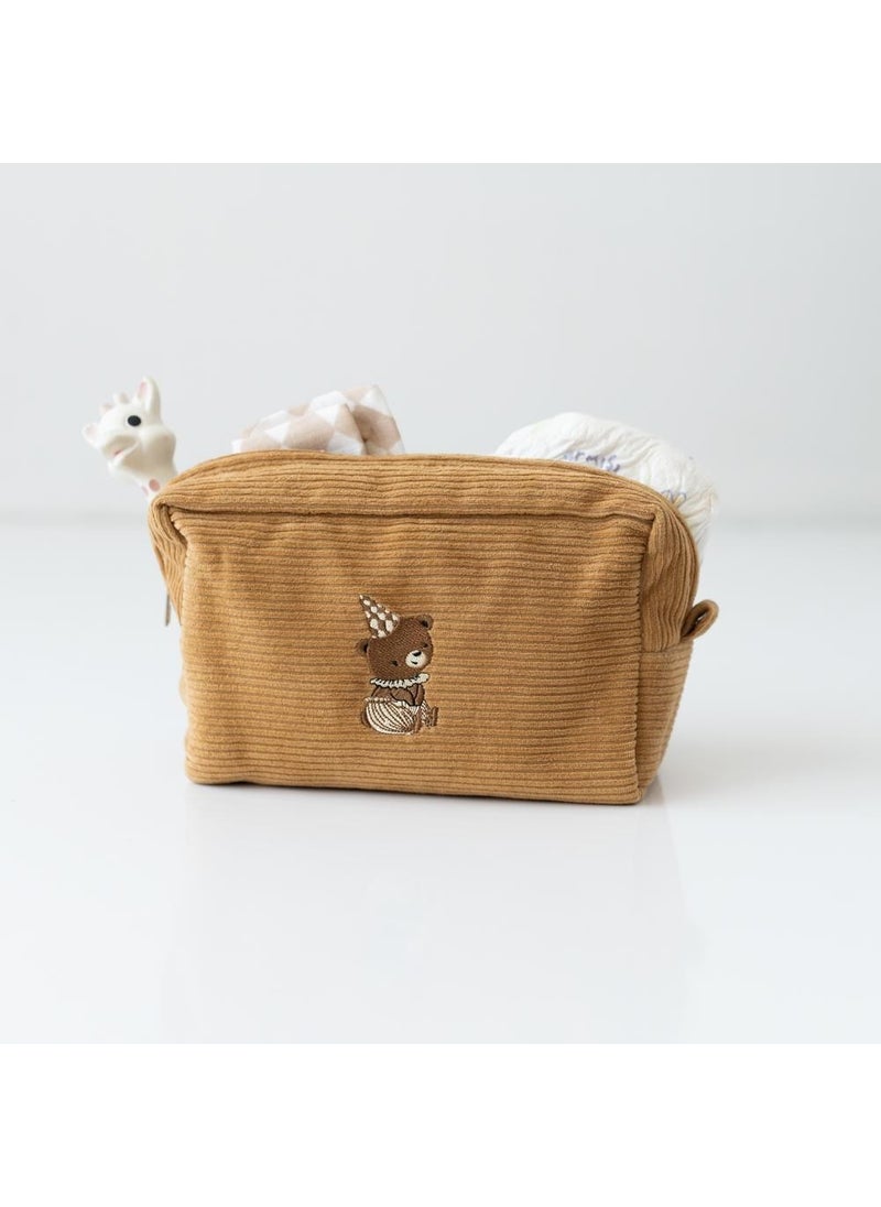 Velvet Organizer Bag Cinnamon - Bear Embroidered