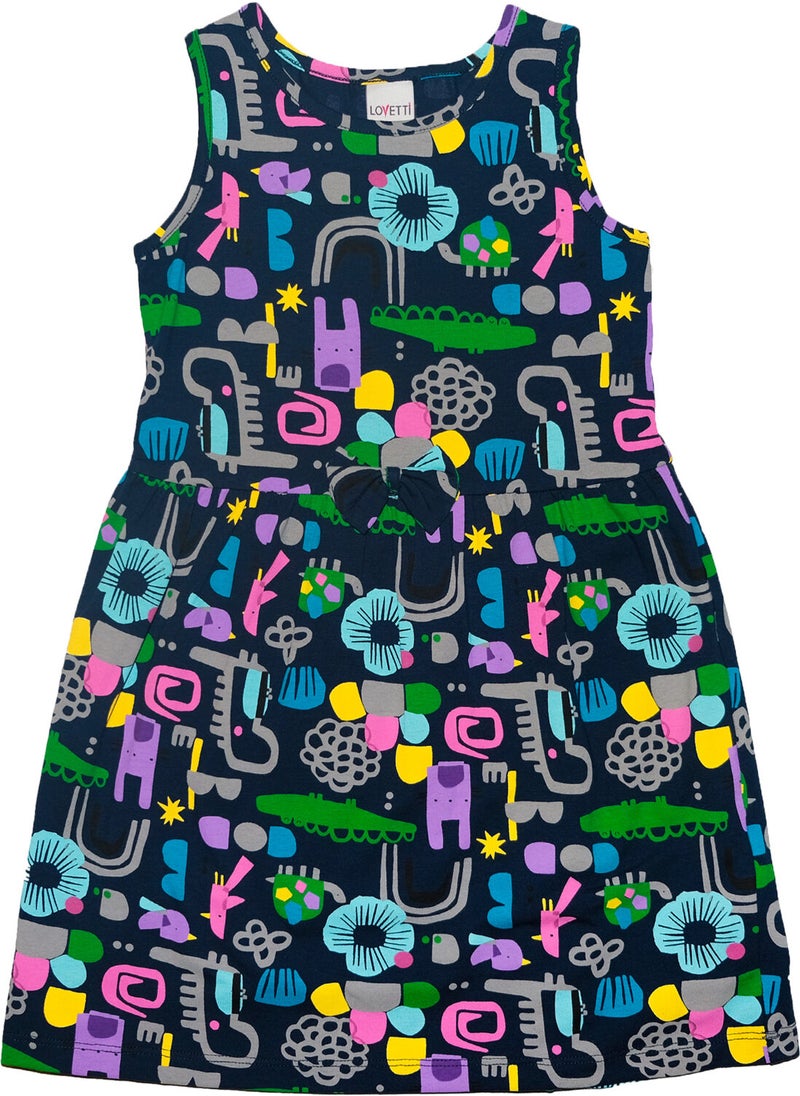 Cutouts Animal Girl Patterned Sleeveless Dress