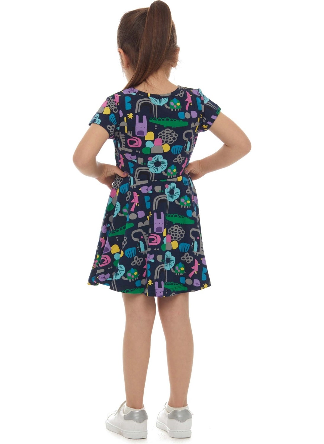 Girl Cutouts Animal Pattern Short Sleeve Flared Skirt Dress