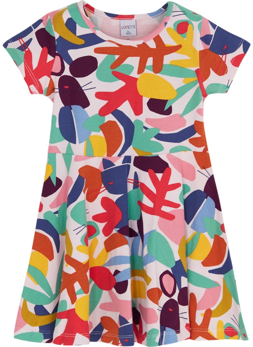 Cutouts Foliage Girl's Patterned Short Sleeve Dress